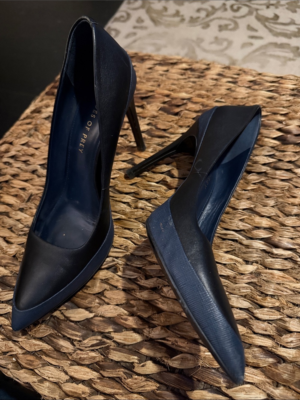 Shoes of Prey Navy and Black Pointed Toe Leather Pumps